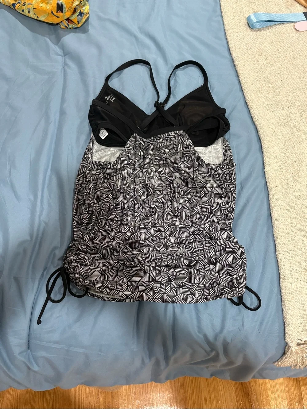 Athleta Black & White Geometric Swim Camisole with Adjustable Side Ties